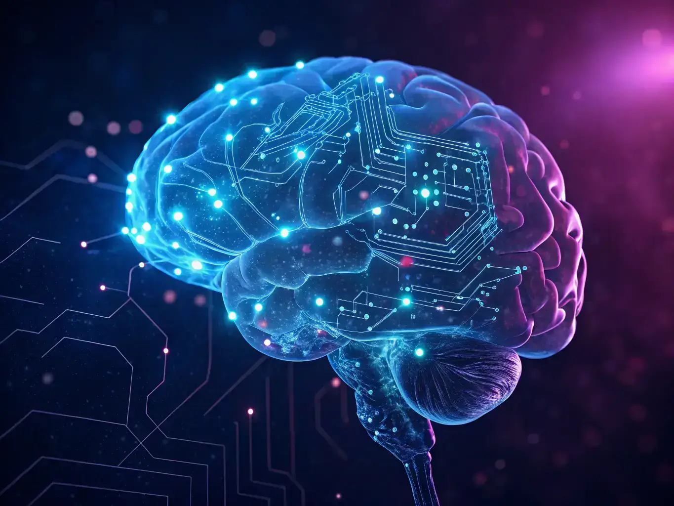 A digital illustration depicting a stylized brain with neural network connections, overlaid with scientific diagrams and formulas, representing the scientific foundation of 'The Kybalion Unlocked'.